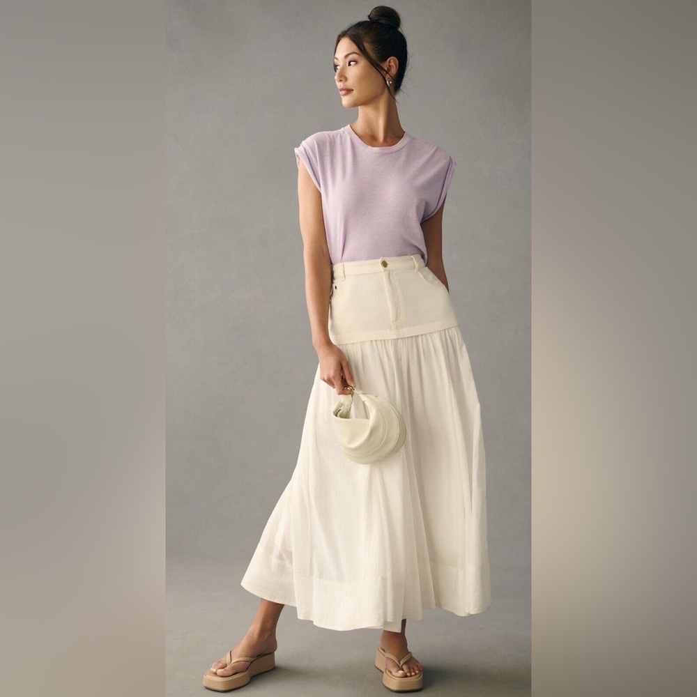 Anthropologie Pilcro Denim White Cotton Maxi Skirt NWOT